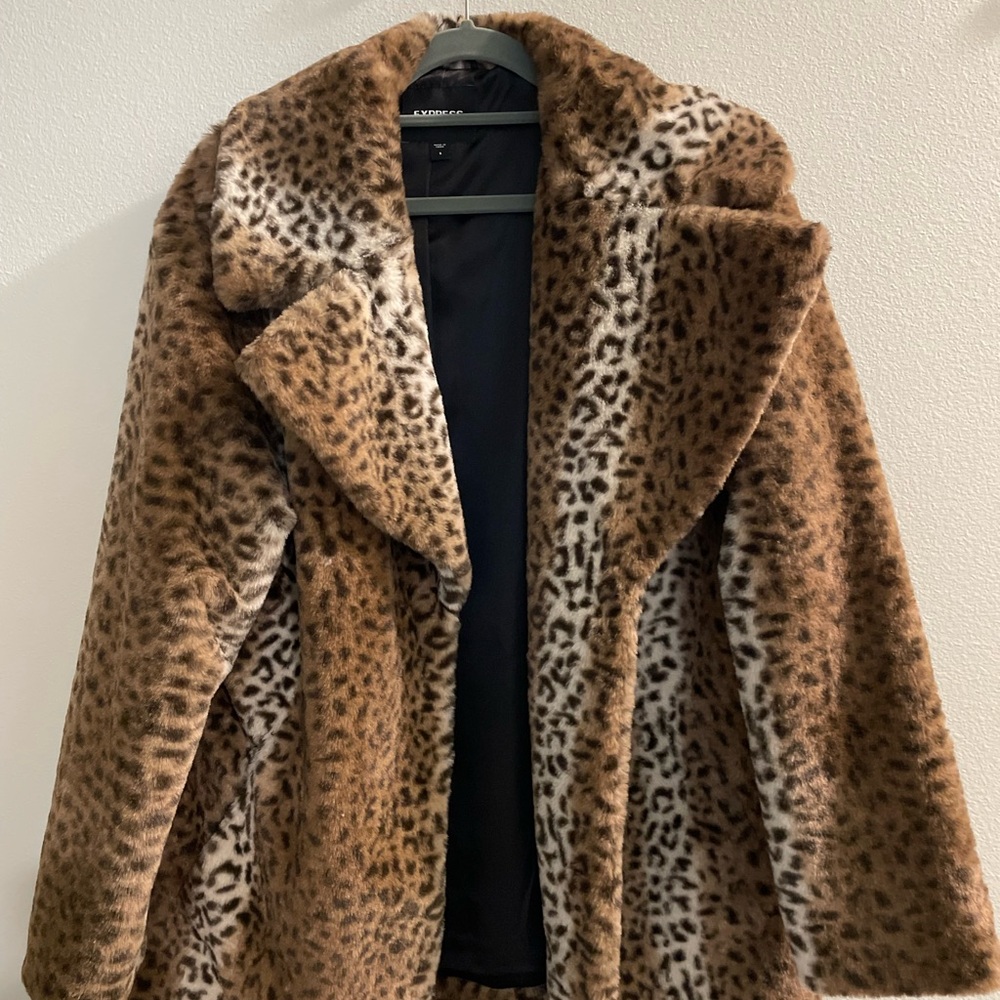 Express Brown and Cream Leopard Teddy Jacket